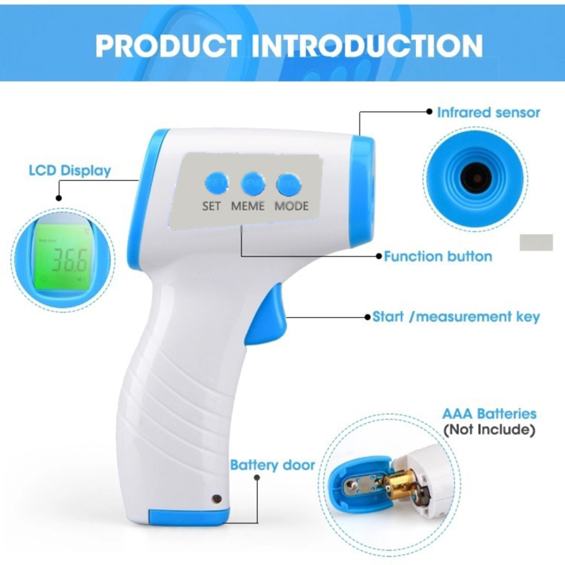 Digital medicinsk icke-anslutande infarad panntermometerpistol för vuxen, för baby, för feber, med CE \/ FDA \/ FCC